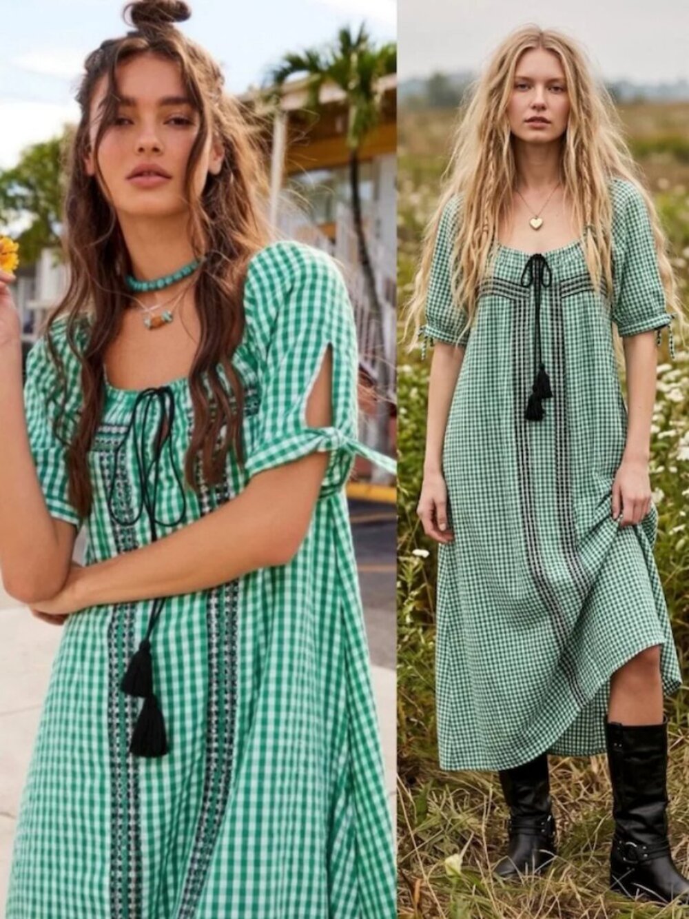 Free People Cass Midi / Maxi Dress in Green Gingham